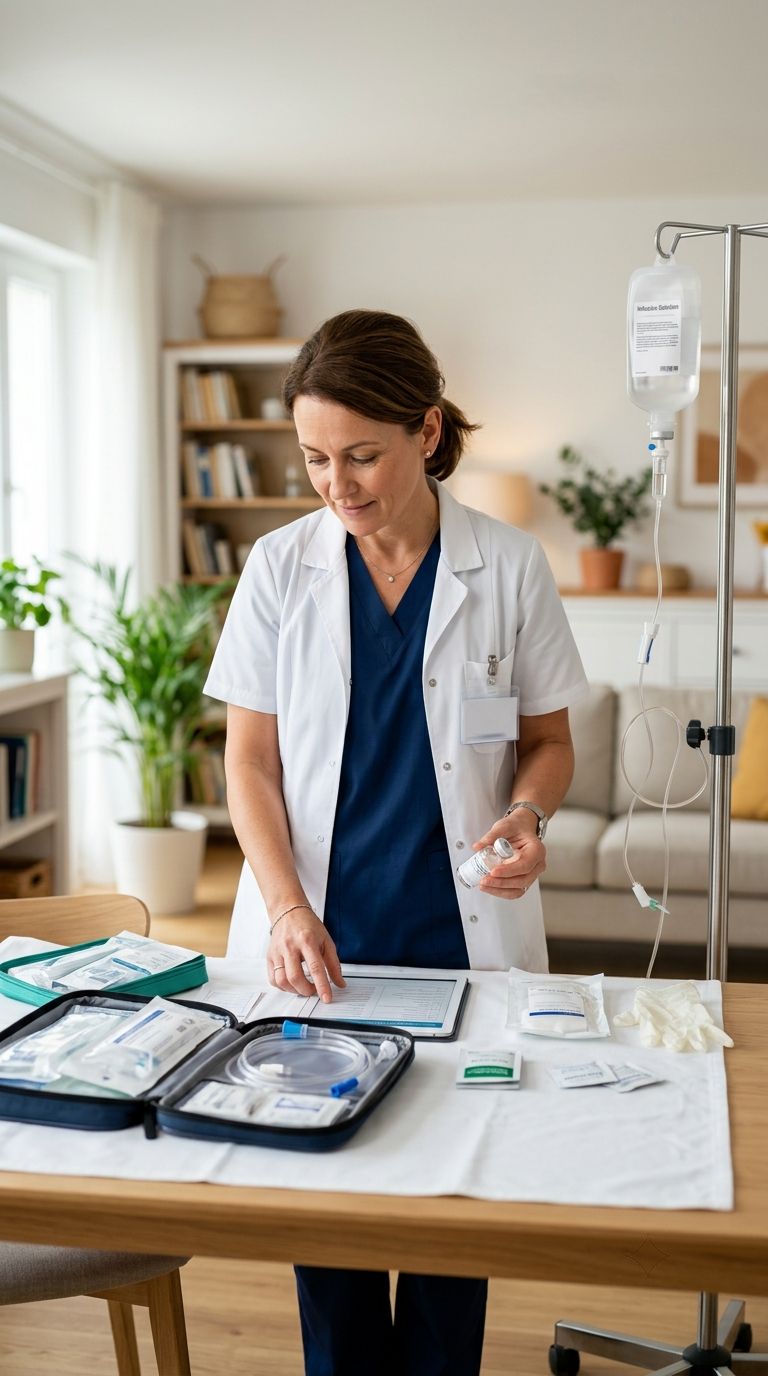 Вывод из запоя Медицинский работник в домашней обстановке готовит оборудование